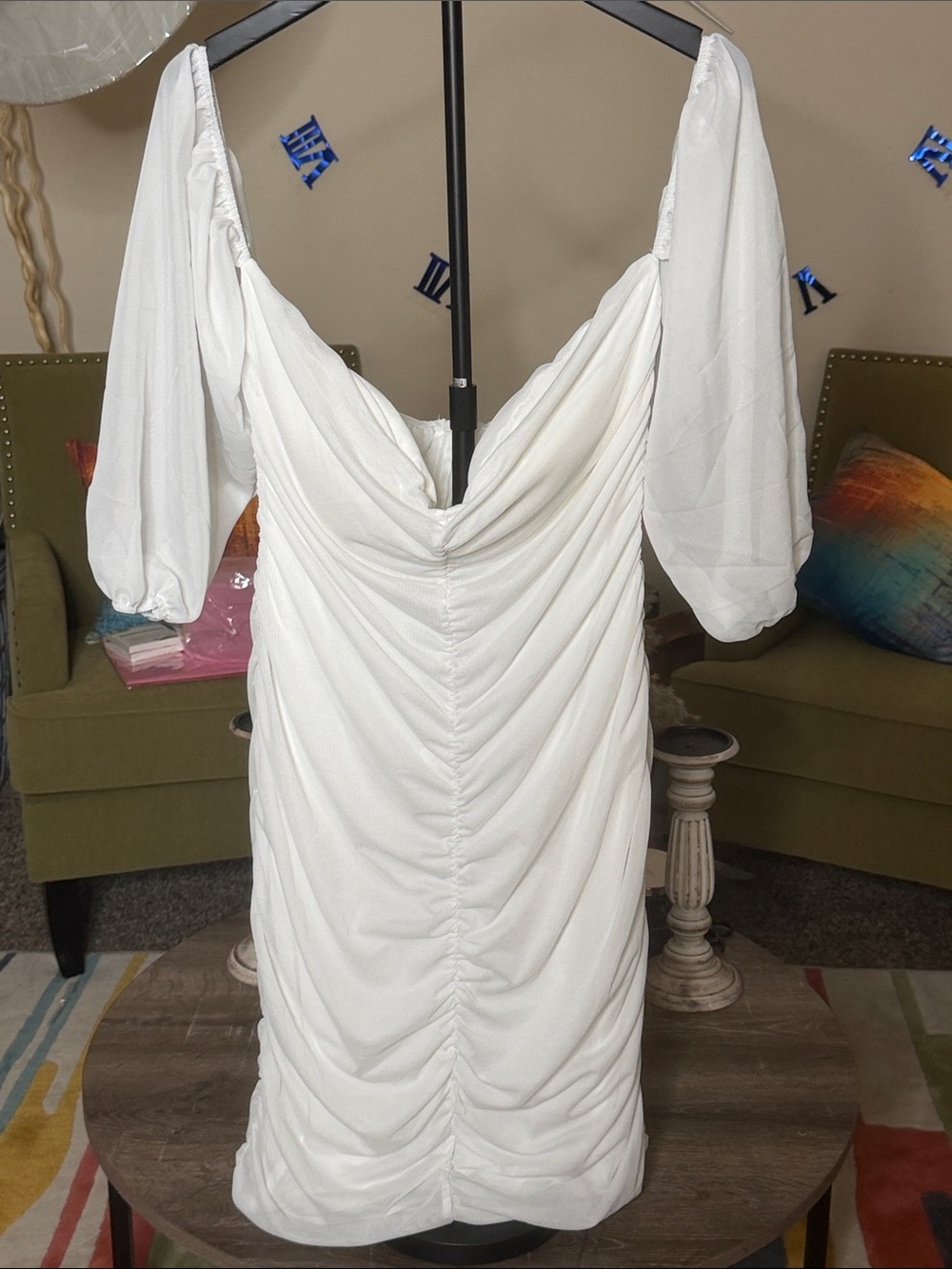 White Ruched Off-Shoulder Dress - Elegant Women’s Party Dress